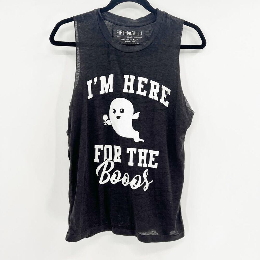 Fifth Sun Halloween Muscle Tee Womens Sz S Black Im Here For The Boos Spooky